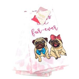 Kassafina Pug Hearts Cotton Kitchen or Bath Hand Towels, 2 ct